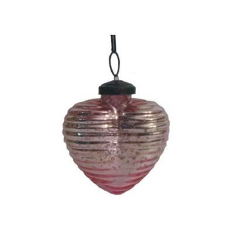 Ribbed heart bauble, pink