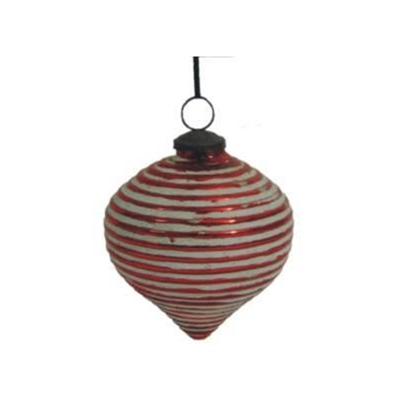 Striped spinner bauble, red and silver