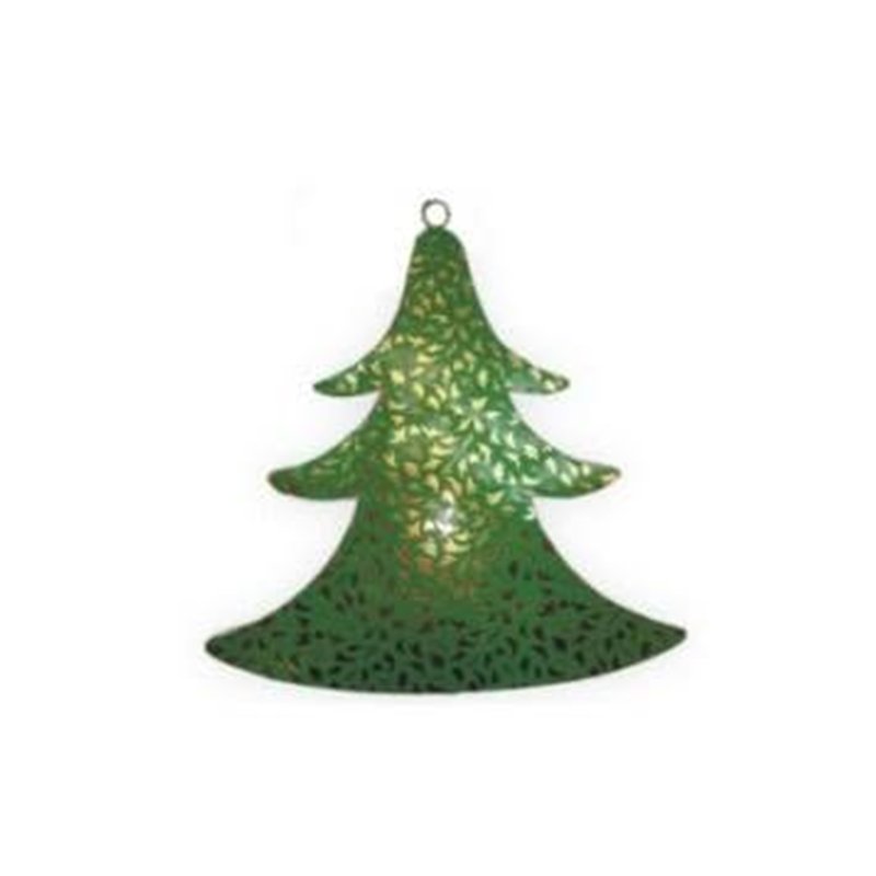 Metal Christmas tree ornament, green and gold