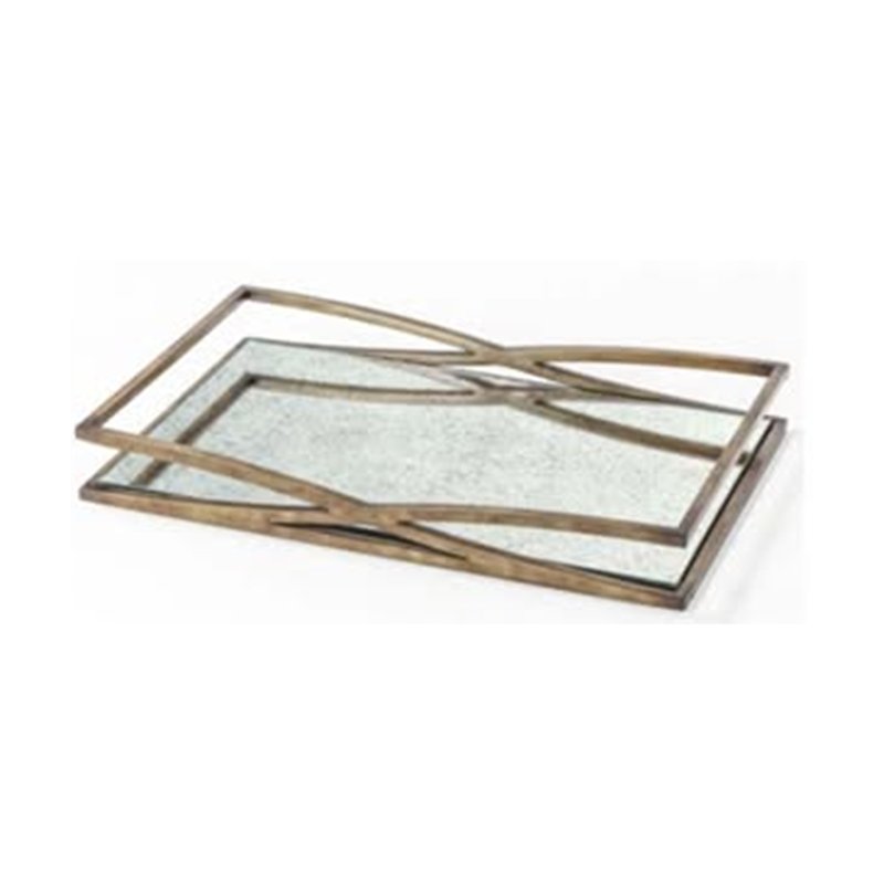 Mirror tray with crossed antique brass frame